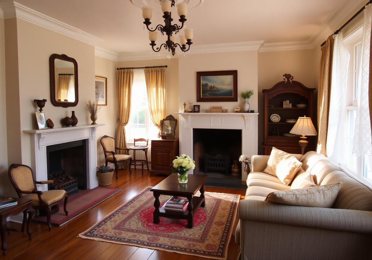 Cozy historic living room with fireplace