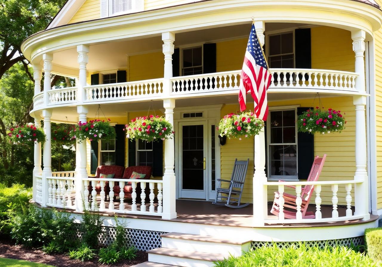 Wrap-around porch with rocking chairs at Ashley House